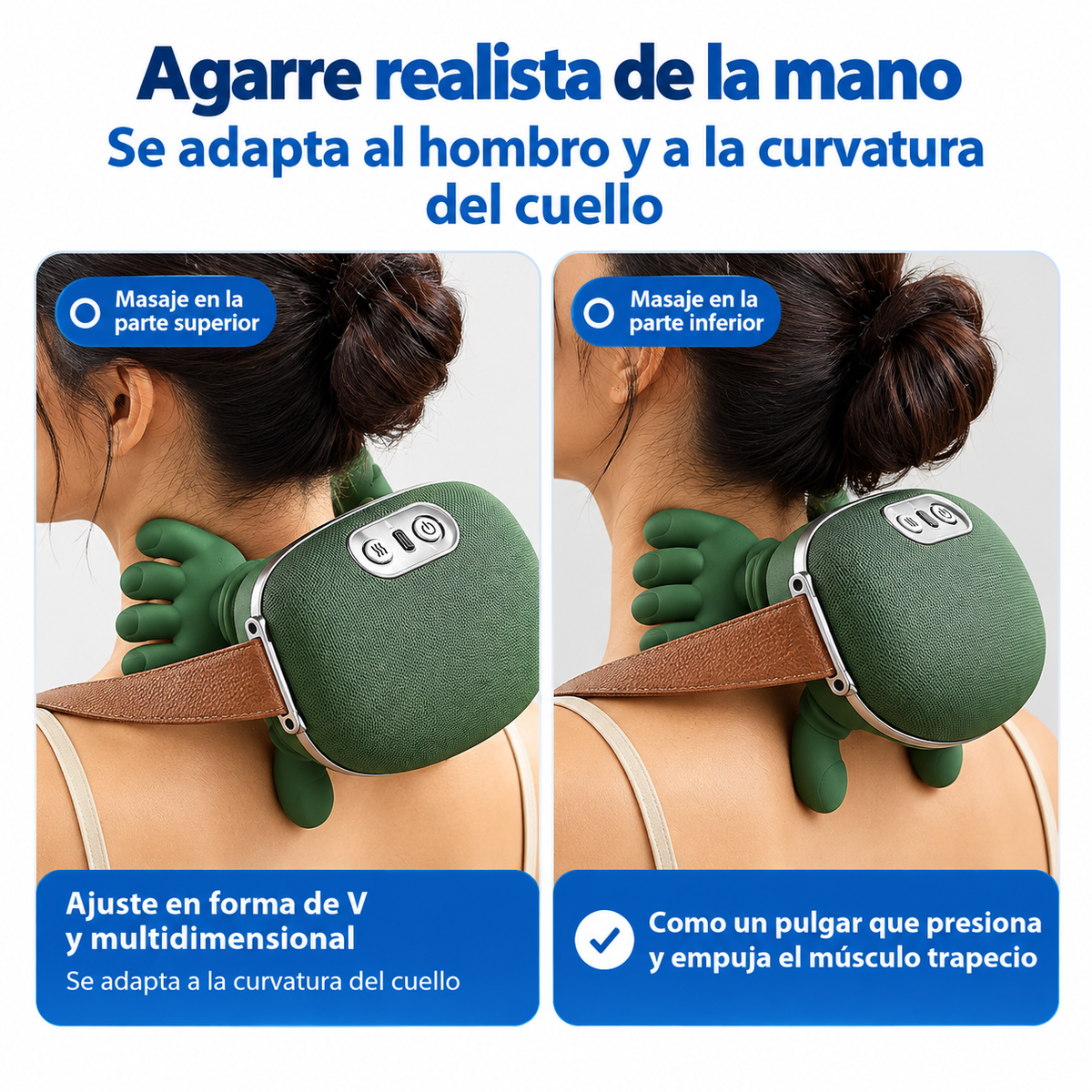 Masajeador en forma de mano para cervical, inalámbrico y recargable, 3 niveles de intensidad, 2 niveles de calentamiento