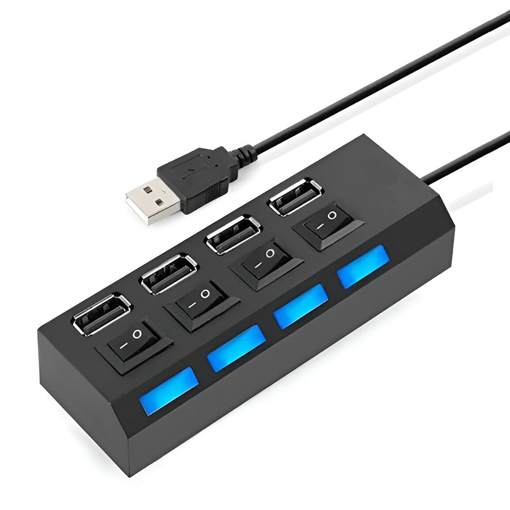 Hub adaptador USB 2.0, multipuertos de 4 puertos para PC y Laptop