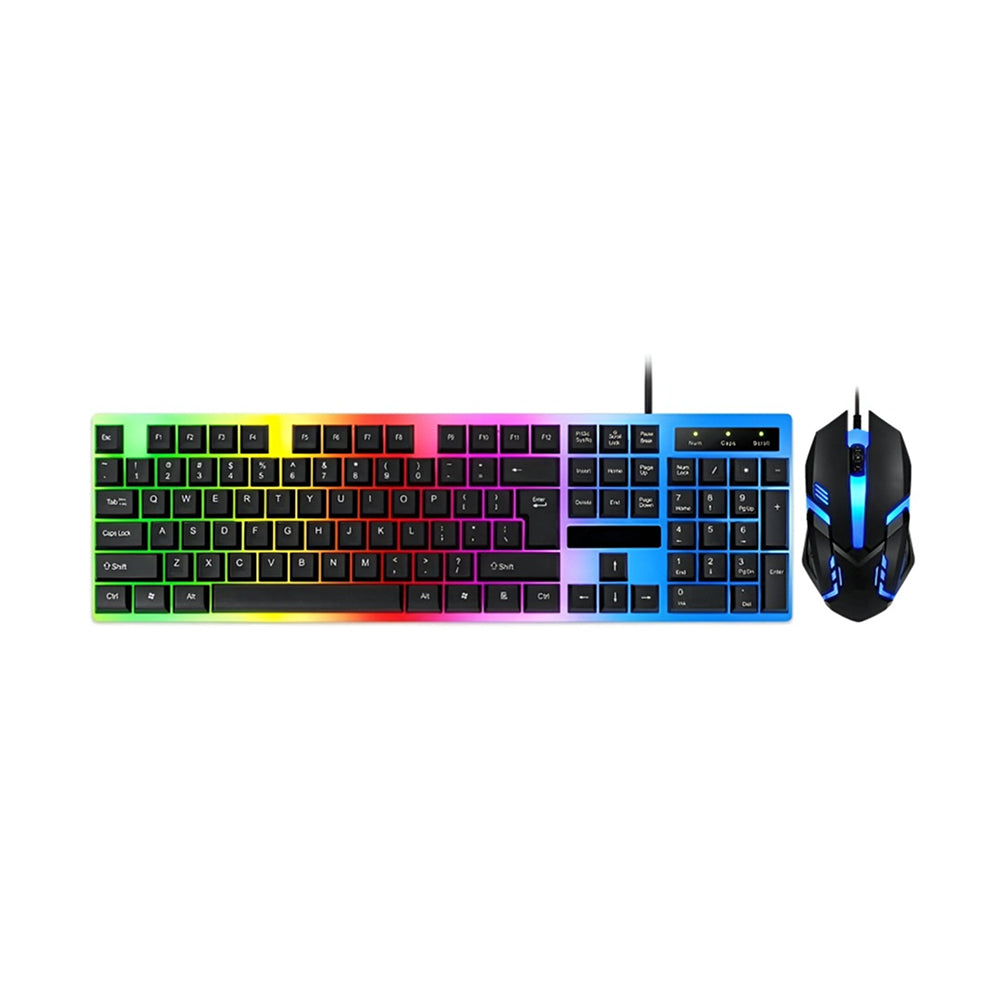 Teclado y mouse gamer iluminado, luz RGB con cable USB