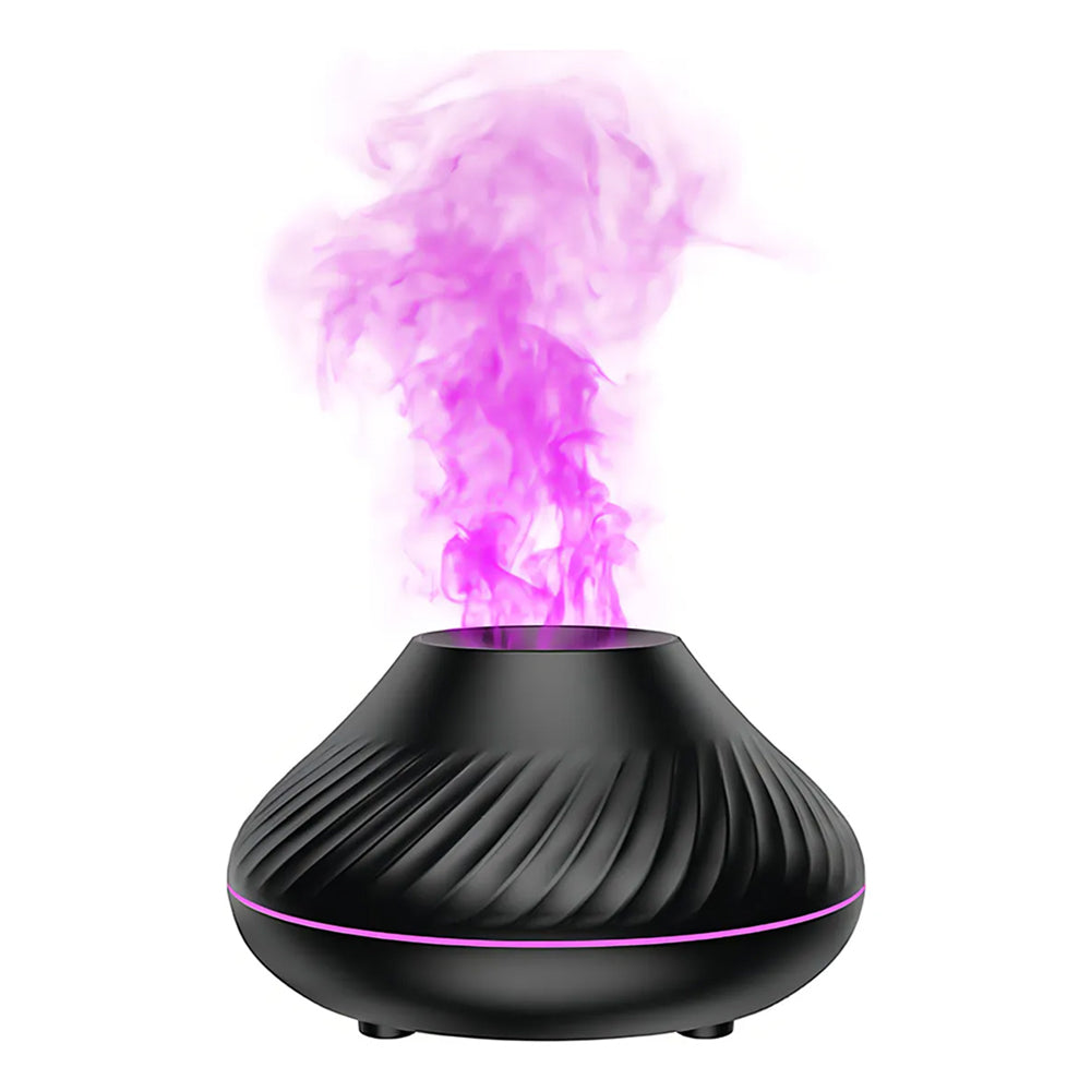 Humidificador estilo volcán LED con humo de 7 colores, color negro
