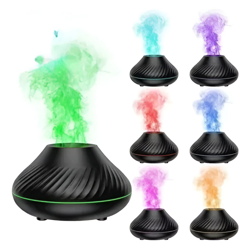 Humidificador estilo volcán LED con humo de 7 colores, color negro