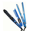 Set profesional Nano Titanium de plancha alisadora, rizador y peine, color azul