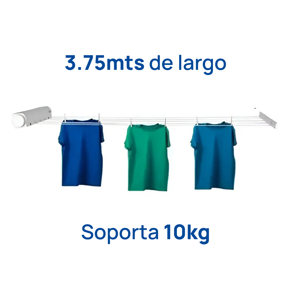 Tendedero retráctil para ropa, de 5 cuerdas, extensible, para interiores y exteriores, color blanco