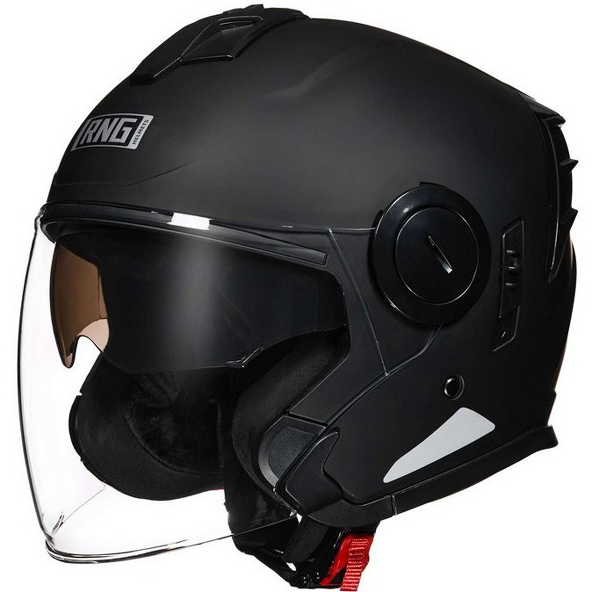 Casco para motocicleta, semi-integral con diseño abierto, color negro, RNG BY-760 talla XL