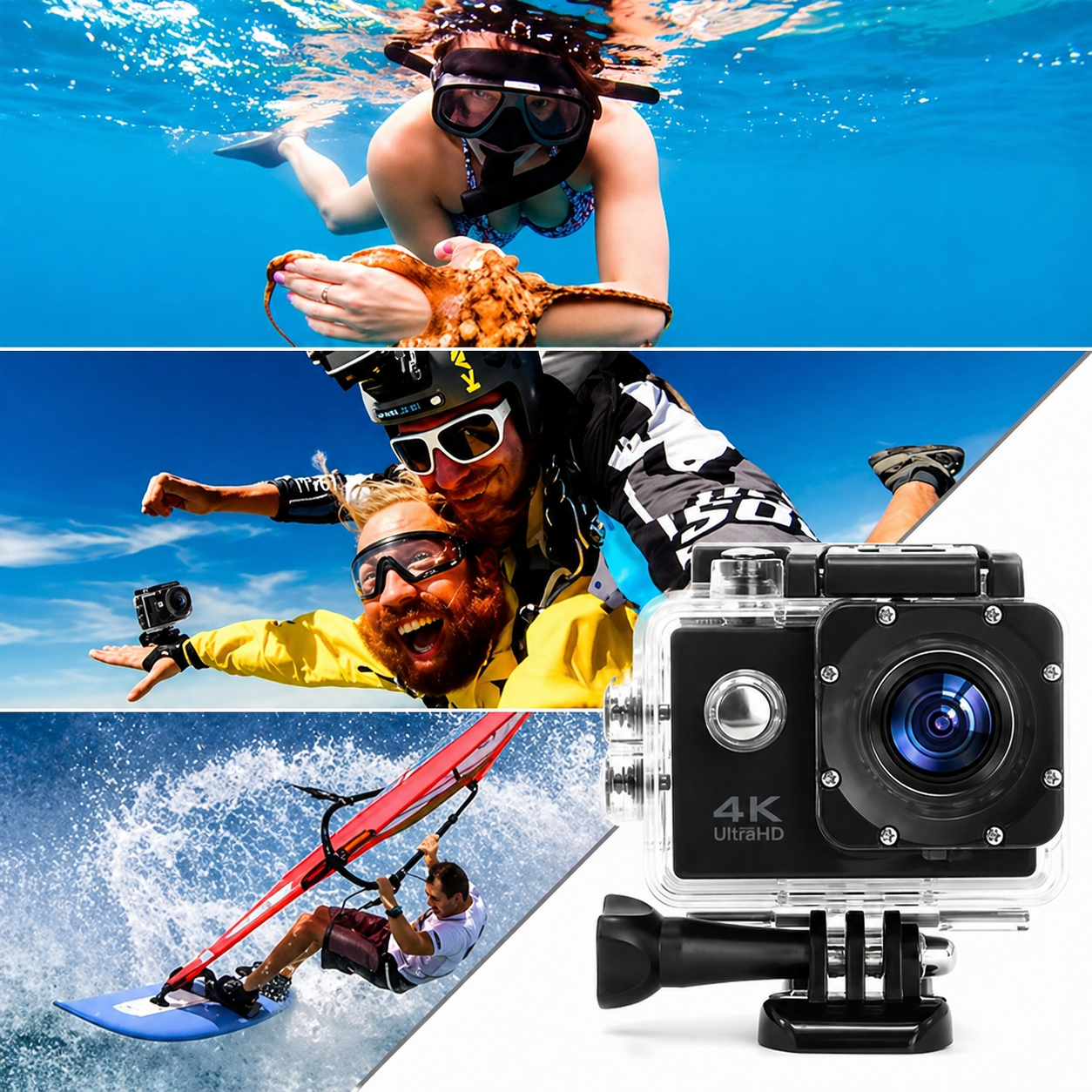 Cámara de acción 4k 30fps, cámara deportiva tipo GO PRO, color negro