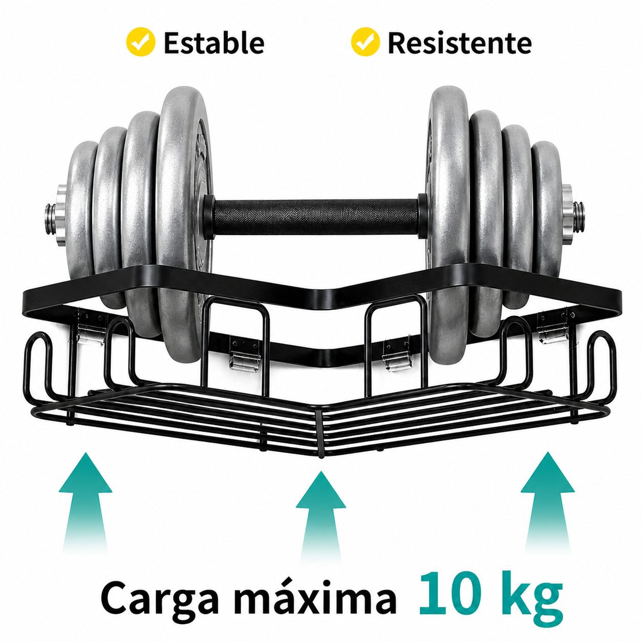 Set organizador de Baño y cocina (5 Piezas) – 2 Esquineros + Soportes Multifuncionales, Metal negro mate, Montaje en pared adhesivo