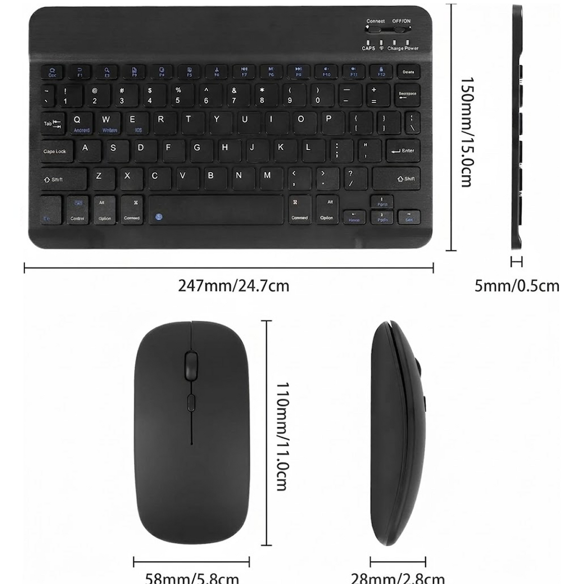 Juego de teclado y mouse inalámbrico slim, bluetooth, qwerty, color negro