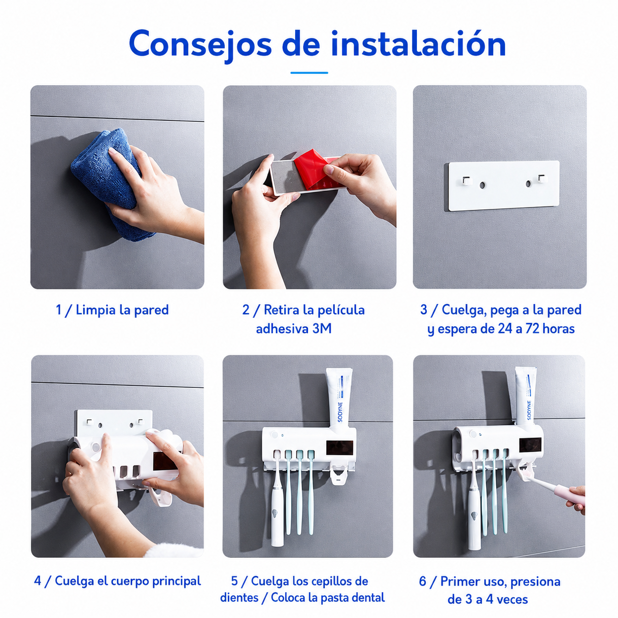 Porta-cepillo dental, Dispensador automático de crema y Esterilizador UV