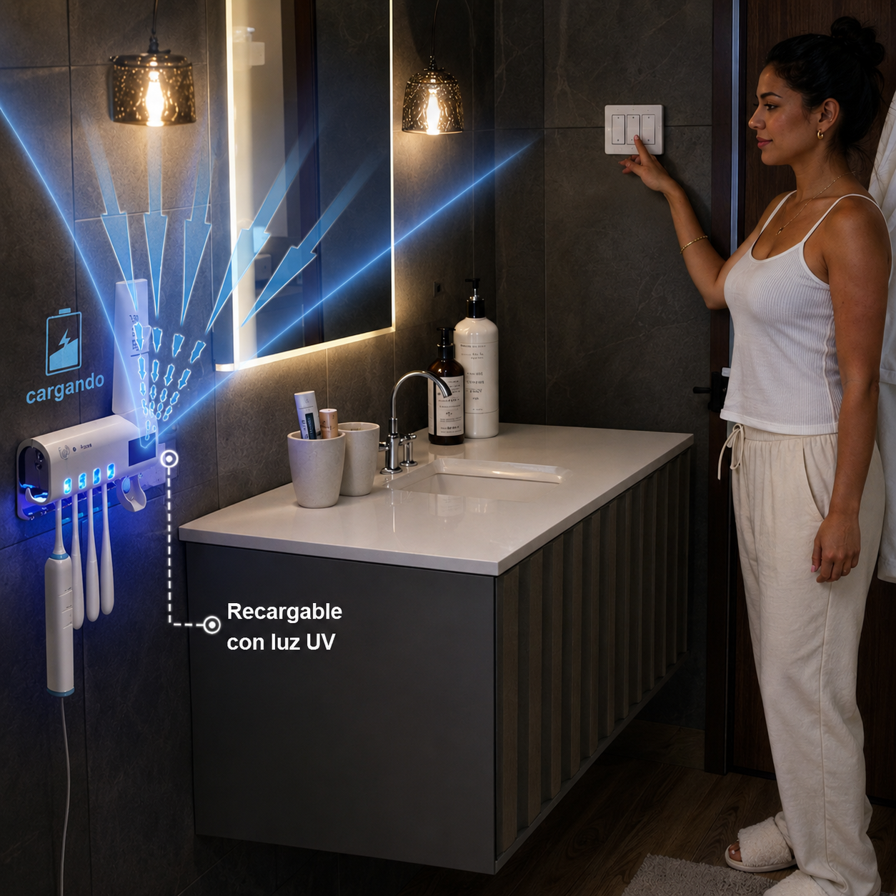 Porta-cepillo dental, Dispensador automático de crema y Esterilizador UV