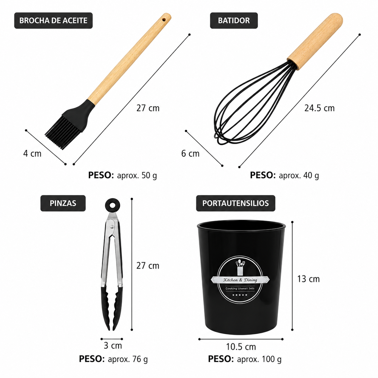 Set de utensilios de cocina de silicón - 12 piezas
