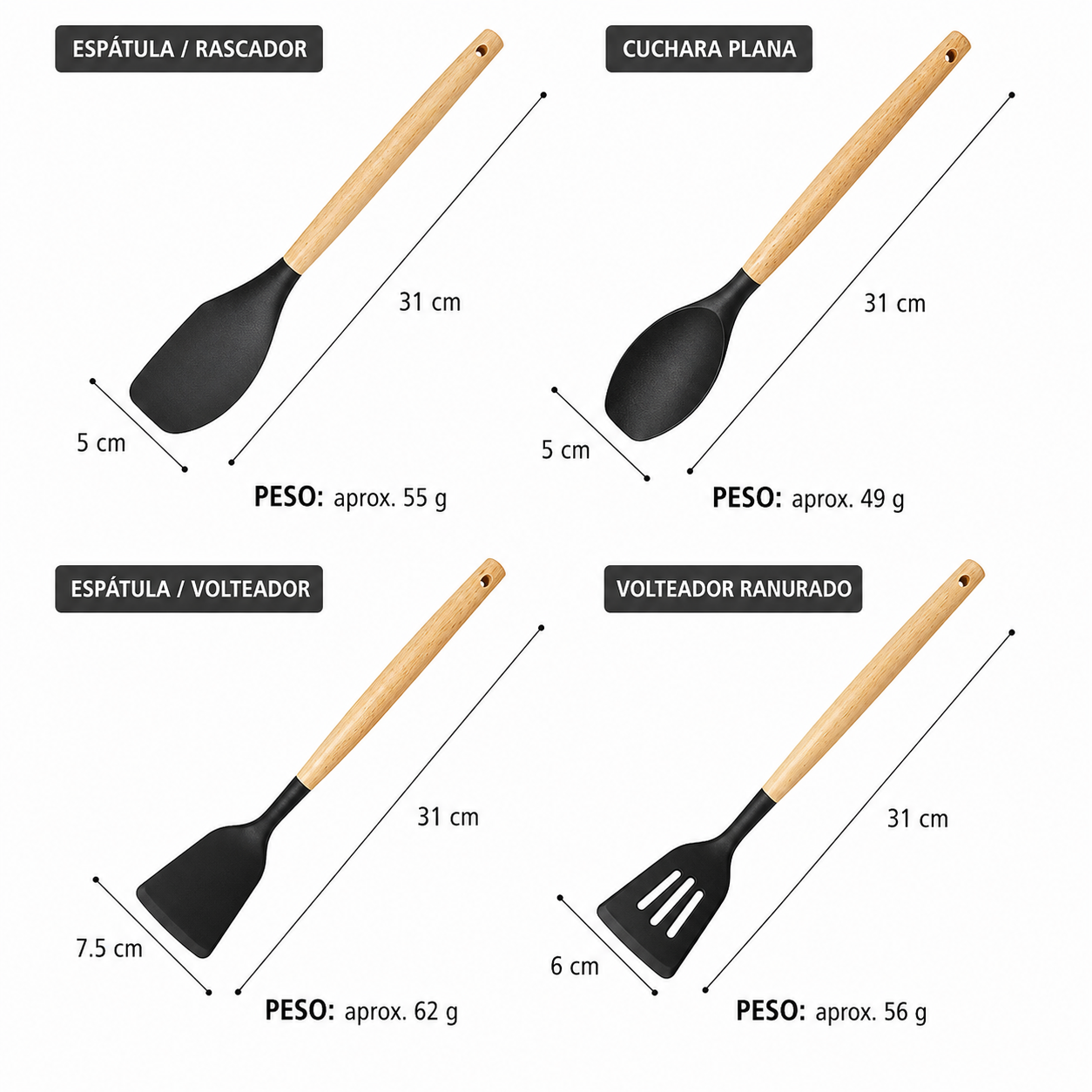 Set de utensilios de cocina de silicón - 12 piezas
