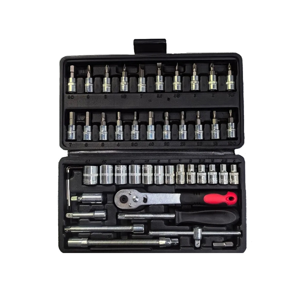 Juego de dados de 46 piezas para reparación de vehiculos con caja organizadora, negra