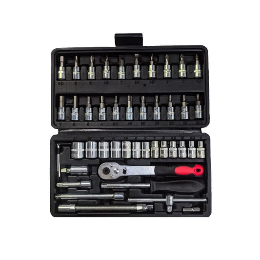 Juego de dados de 46 piezas para reparación de vehiculos con caja organizadora, negra