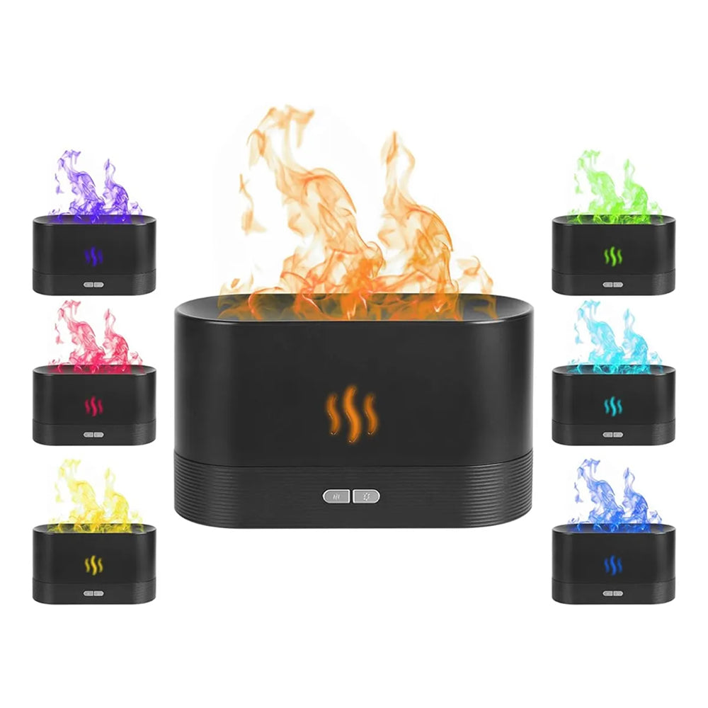 Humidificador con simulación de fuego RGB 180 ML, USB, color negro, para el hogar u oficina