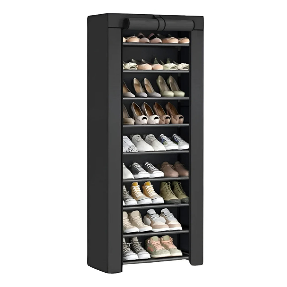 Organizador de zapatos grande armable, tipo clóset de 9 niveles con forro de tela
