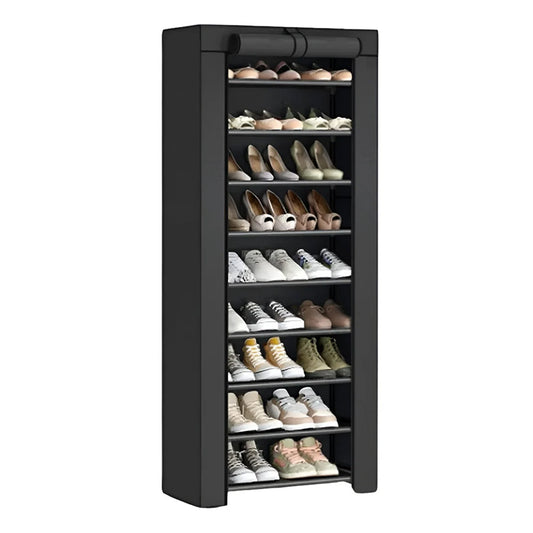 Organizador de zapatos grande armable, tipo clóset de 9 niveles con forro de tela