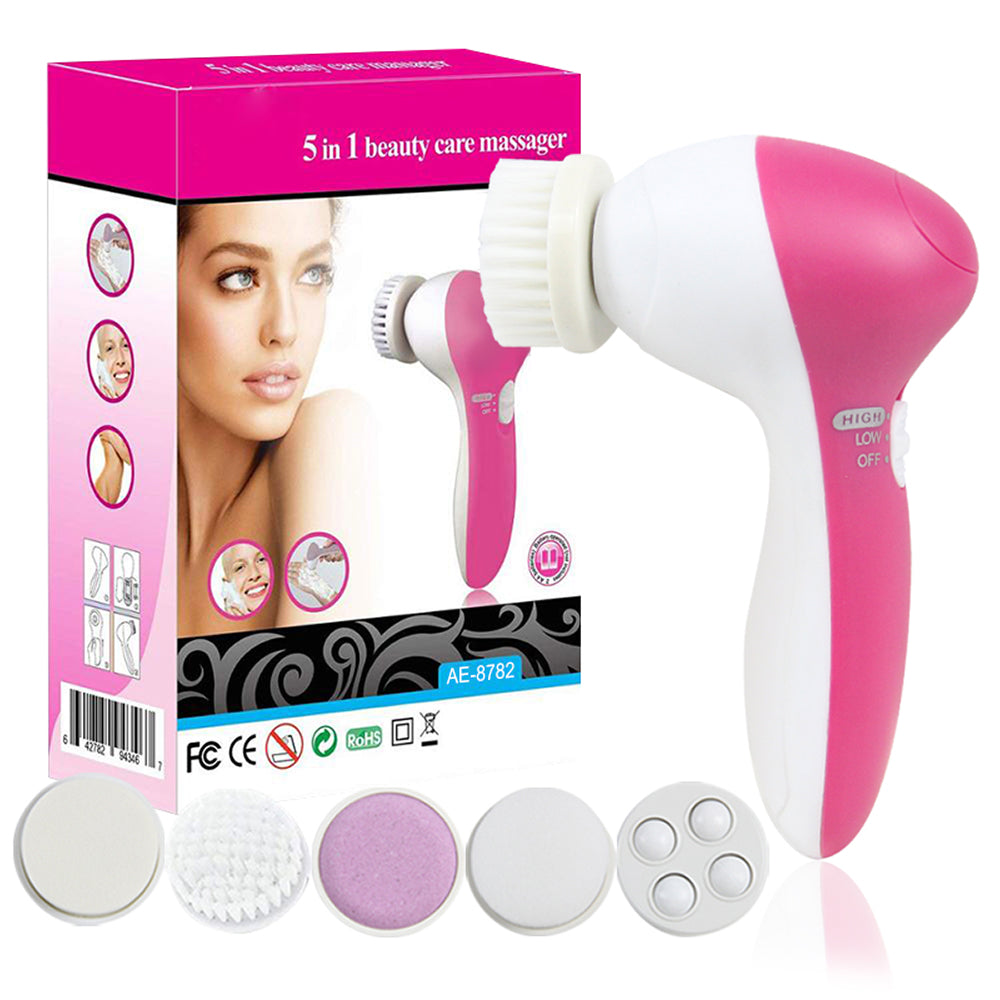 Cepillo limpiador facial eléctrico 5 en 1 de 2 velocidades, color rosa