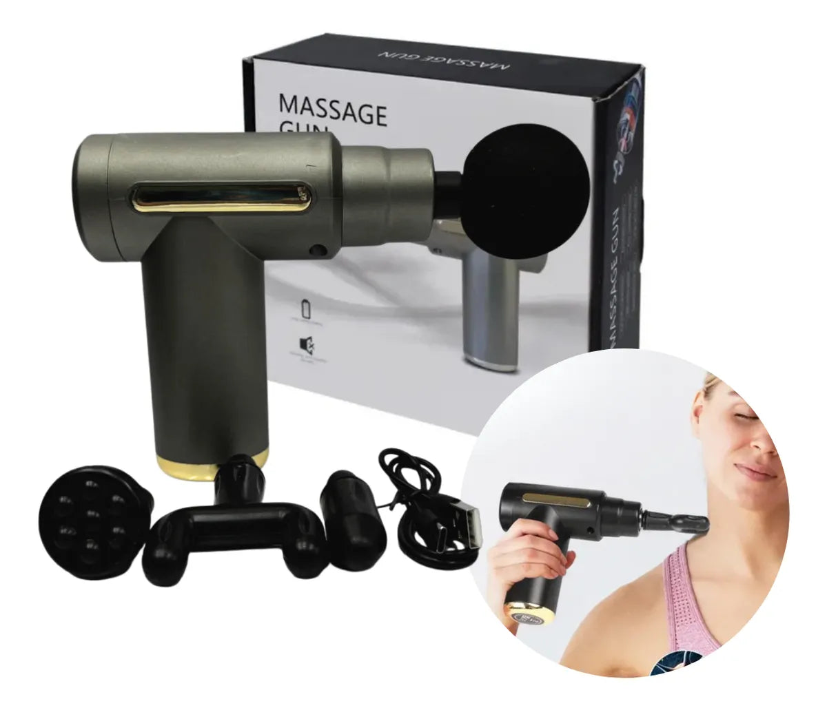 Pistola de Masaje muscular portátil con Batería recargable USB para recuperación y alivio del dolor