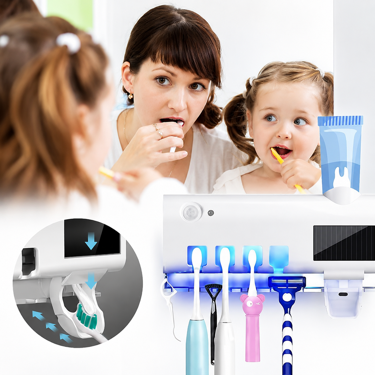 Porta-cepillo dental, Dispensador automático de crema y Esterilizador UV