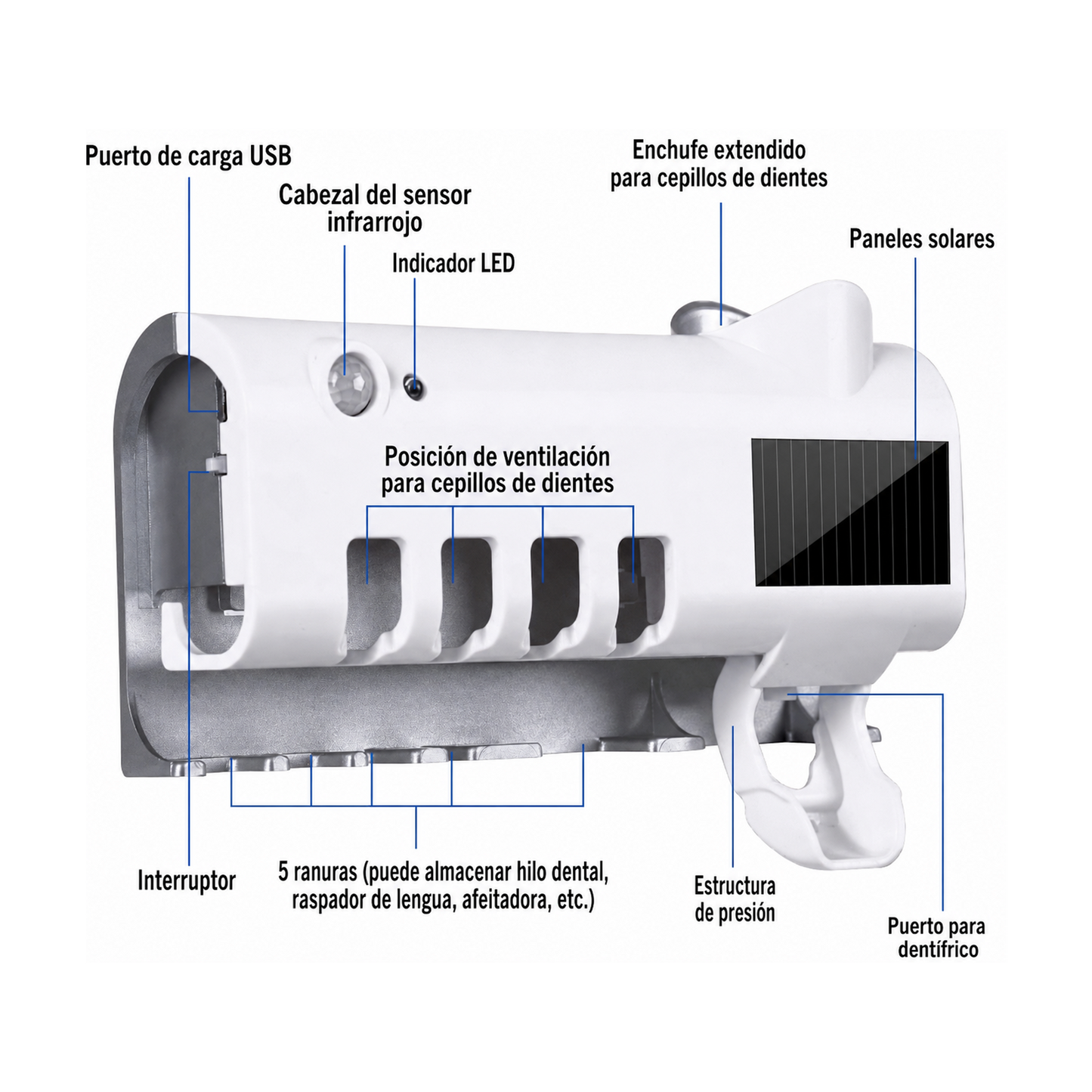 Porta-cepillo dental, Dispensador automático de crema y Esterilizador UV